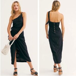 FREE PEOPLE At Leisure NEW One Shoulder Midi Dress NEW Size XS Black